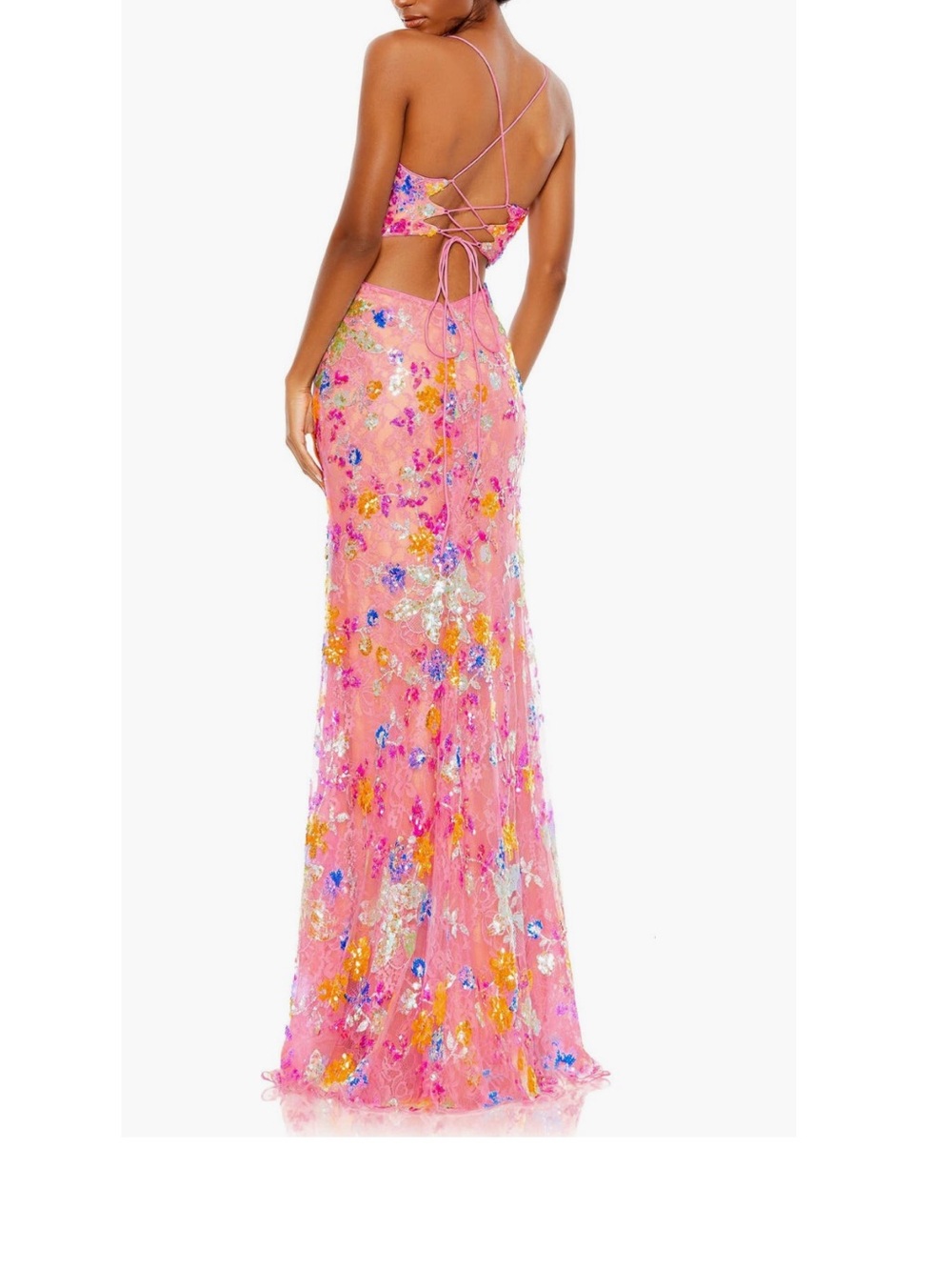 Mac Duggal Pink Floral Sequin Maxi Gown - Picture 3 of 5